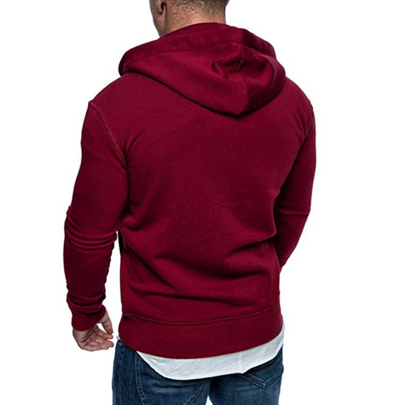 Sweater men's solid color hooded plus fleece casual hoodie - 图3