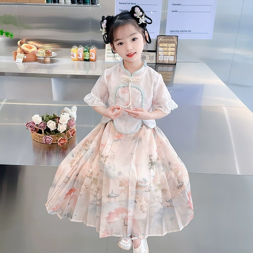 Летняя одежда, ципао, юбка на девочку, комплект, ханьфу, китайский стиль