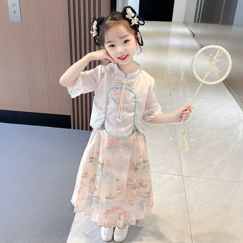 Летняя одежда, ципао, юбка на девочку, комплект, ханьфу, китайский стиль