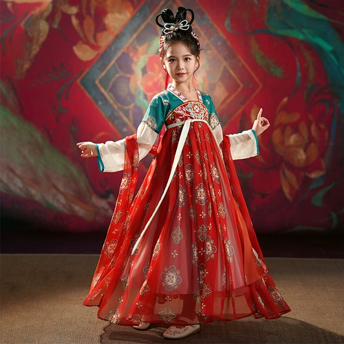 Ханфу девушки весна и осень 2025 г. Новый древний стиль Девушка Данхуанг Фейтиан Китайский стиль Тан костюм Детский костюм Древняя костюма