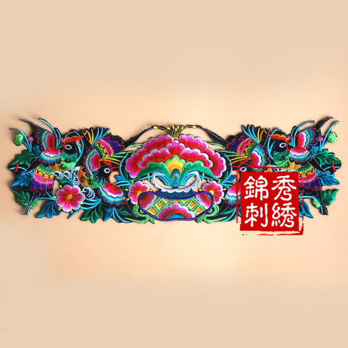 苗绣机绣绣花牡丹花花瓶鸟戏牡丹补丁漏洞衣服布贴 - 图2