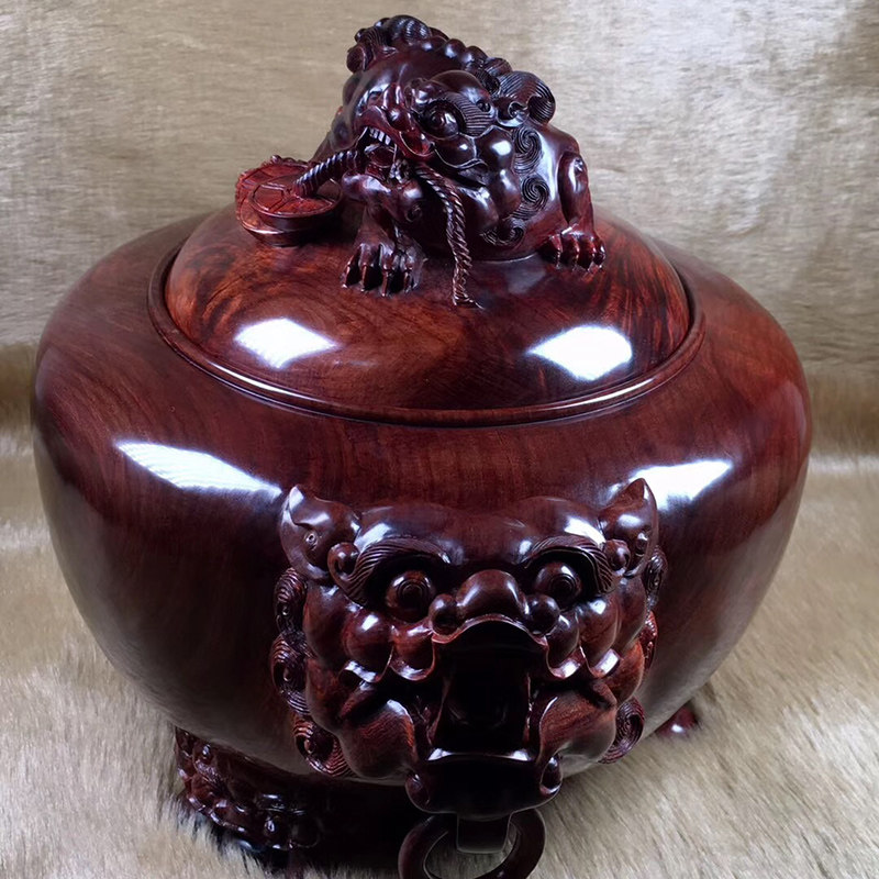 海南黄花梨聚宝盆老料花海黄紫油梨 大檀摆件