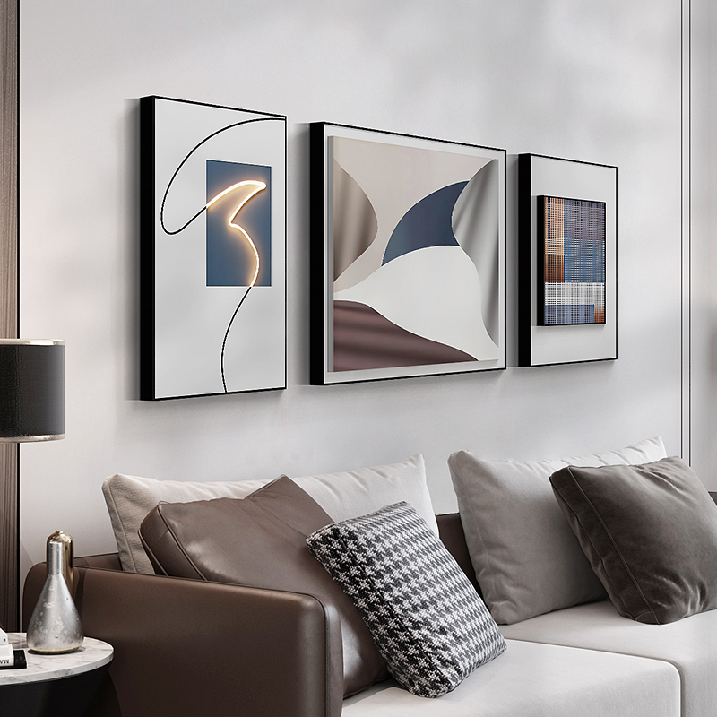宏名  现代轻奢风抽象色块客厅装饰画撞色艺术沙发背景墙挂画三联