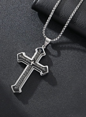 三层十字架项链不掉色钛钢饰品男女锁骨链嘻哈个性小众感情侣项链