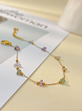 不规则彩石金串珠手链女波西米亚风小清新小众简约时尚百搭手饰