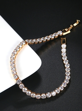 跨境欧美热卖铜4mm微镶圆形单排网球手链高级感轻奢手饰简约 饰品