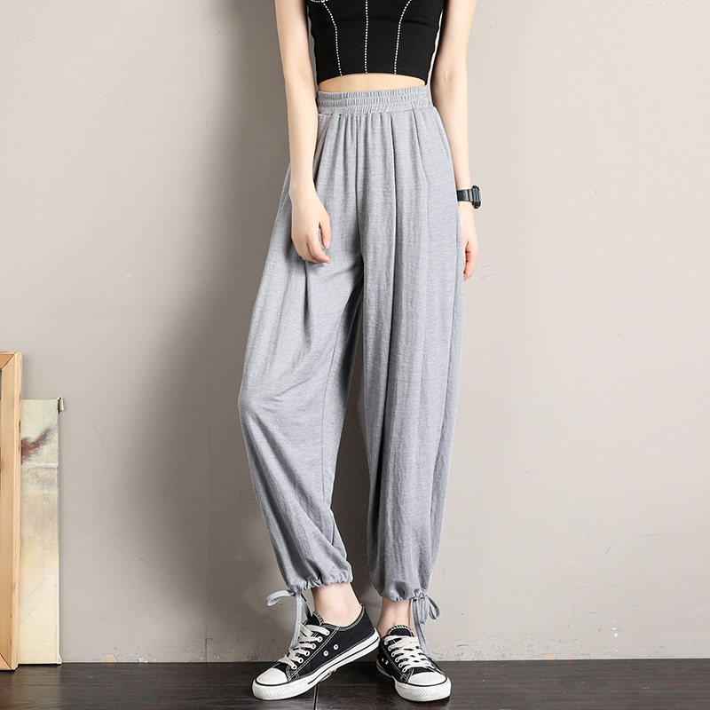 冰丝夏薄款高腰垂感宽松胖mm阔腿裤 三亲休闲裤
