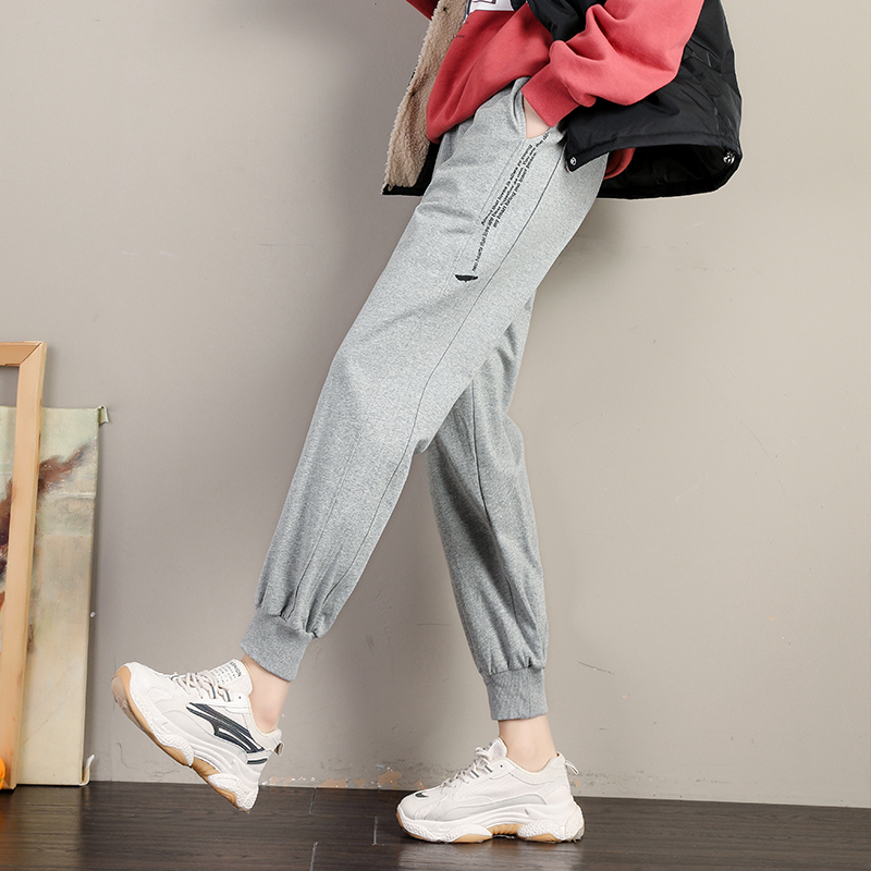 加绒女裤宽松束脚秋冬季胖mm运动裤 三亲休闲裤