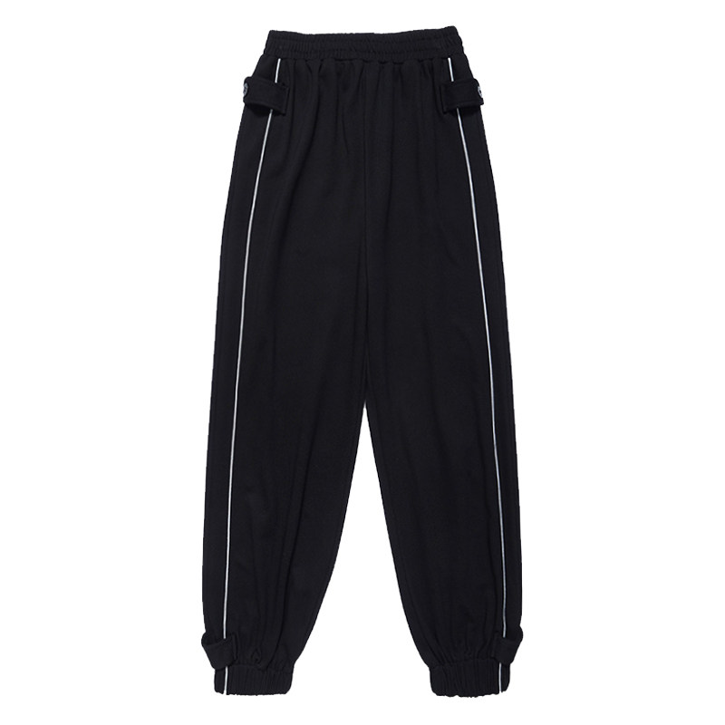 黑色宽松束脚春秋季胖mm高腰运动裤 三亲休闲裤