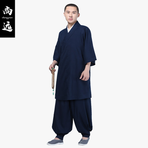 尚远新冰丝夏季七分袖僧服短褂罗汉褂套装僧衣僧装短袖名族汉服男-图2