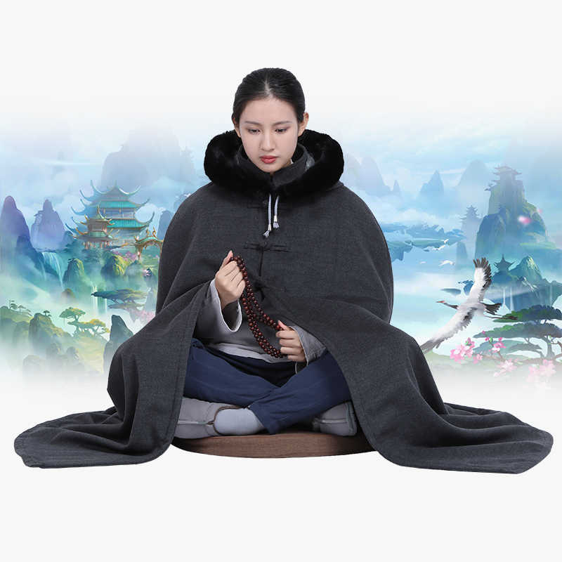 尚远寒冬双层加绒打坐和尚禅修披风 尚远风衣