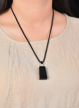 天然黑曜石太平无事牌吊坠