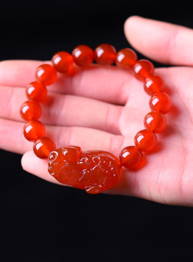 千瑟男女红玛瑙貔貅手链