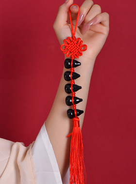 天然真品黑曜石葫芦挂件