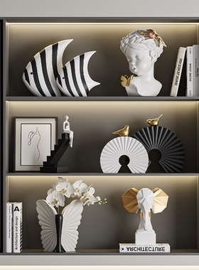 黑白条纹抽象鱼摆件高级小众