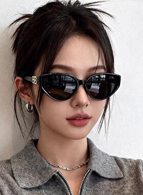 美式复古猫眼墨镜女款高级感方圆脸显瘦百搭窄框防晒偏光太阳眼镜