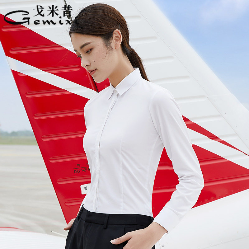 白衬衫女职业装长袖修身商务衬衣女 戈米昔衬衫