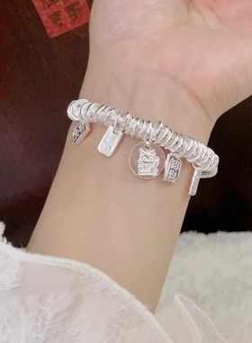 纯银串珠盘缠吉言手镯送女友礼物