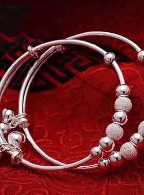 凯蒂猫纯银手镯铃铛小孩宝宝