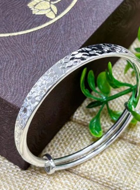 碎碎冰银手镯女纯银999实心手环