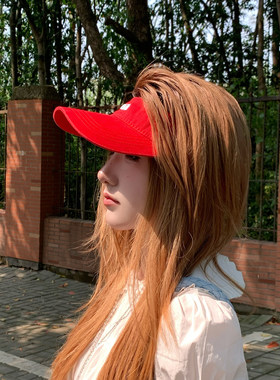 红色空顶帽女夏季遮阳帽户外防晒帽沙滩度假户外骑行显脸小太阳帽