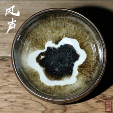 Здание 风声建盏建阳原矿釉爆纹禅定杯全手工单杯主人杯黑瓷窑变大茶碗