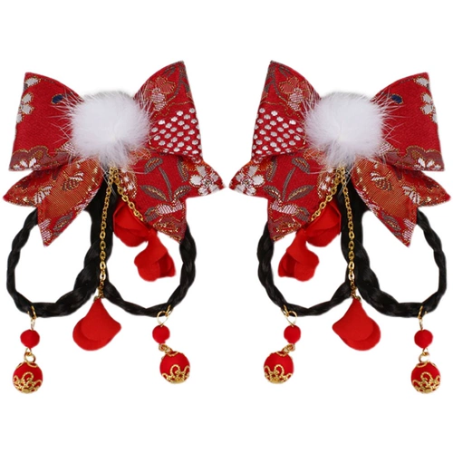 Детский красный цветной аксессуар для волос, заколка для волос с кисточками, детское ханьфу, шпильки для волос для принцессы, китайский стиль