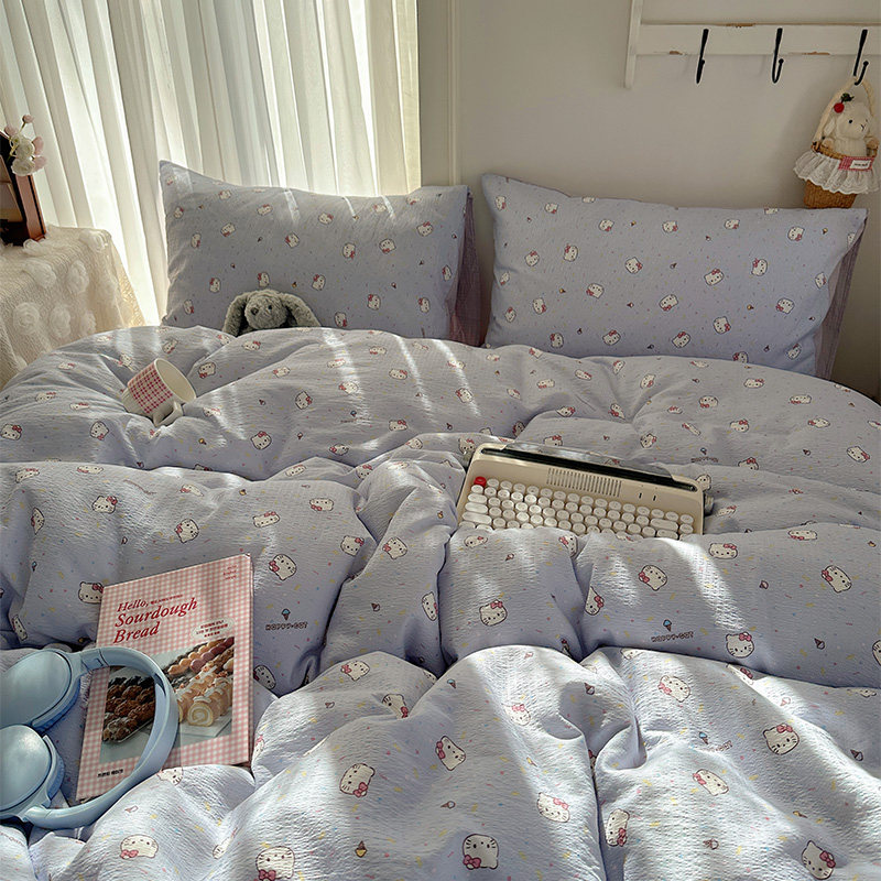 卡通水洗棉床单四件套可爱小狗大学生宿舍被套儿童三件套四季通用