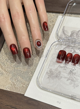 Mmnail红宝石猫眼穿戴甲车厘子红色显白高级手工定制美甲指甲贴片