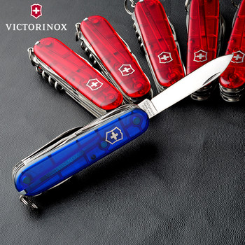 ດັ້ງເດີມ Victorinox Swiss Army Knife 91mm (Blue Transparent) 1.3713.T2 Multifunctional Folding Swiss Knife
