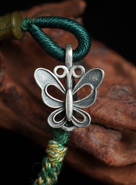 归林系列 |和田玉小方糖绿檀木银饰配件手工编织固定手围手绳男女