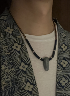 原创设计和田玉手编绳可调节情侣款小众设计手工编织项链锁骨链