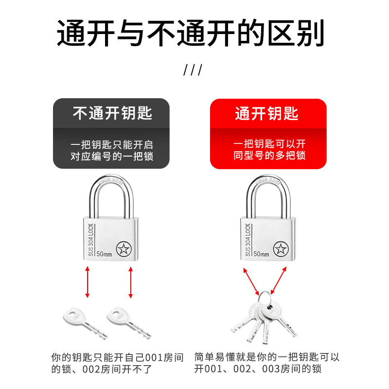 304不锈钢挂锁户外锁头防水防锈通开锁仓库锁防撬大门锁防剪锁-图3