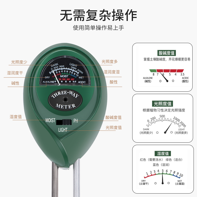 数显ph值土壤湿度检测仪酸碱度花盆植物化验光照养分传感器温度计 - 图3