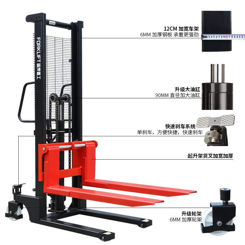 颉鹰手动液压升降叉车堆高车2吨3吨搬运铲车小型装卸车地牛托盘车 - 图3