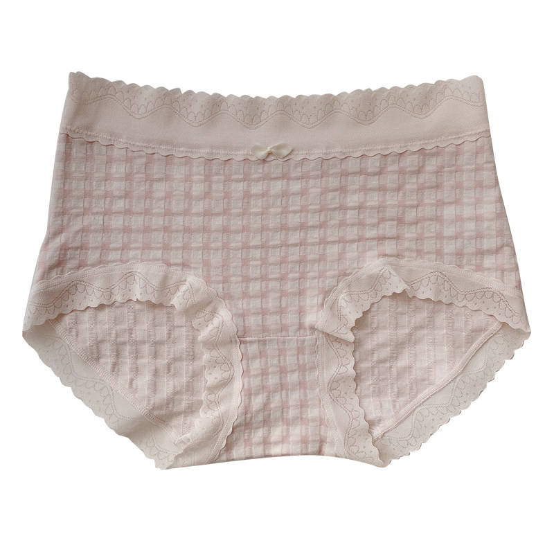 推荐！软糯泡泡格子棉质内裤女甜美中腰包臀舒适蕾丝边少女三角裤,淘宝优惠券,粉丝福利购,淘宝优惠卷