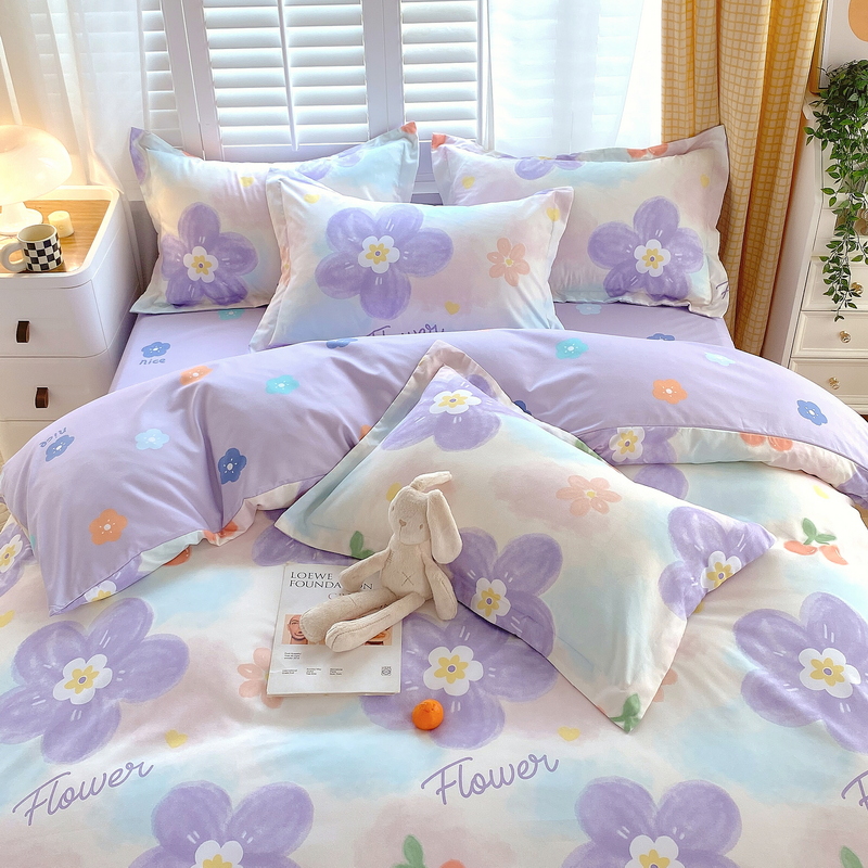 ins水洗棉磨毛四件套床上用品学生宿舍床单被套床品三4非全棉纯棉 - 图0