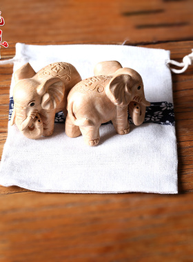 桃木雕刻大象摆件木雕桌面