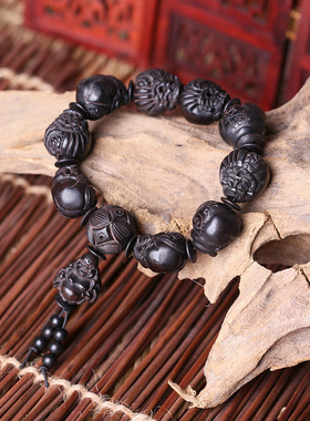 黑檀木佛珠手串雕刻手链男士
