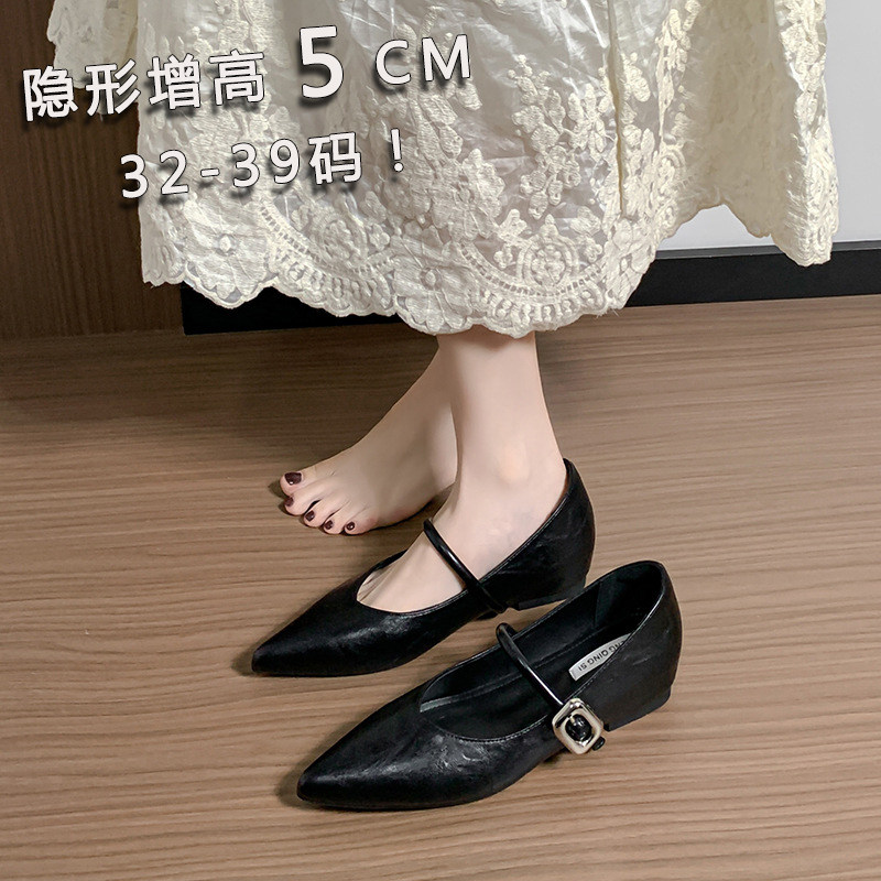 小码女鞋313233尖头单鞋女秋季新款内增高一字扣带玛丽珍鞋粗跟