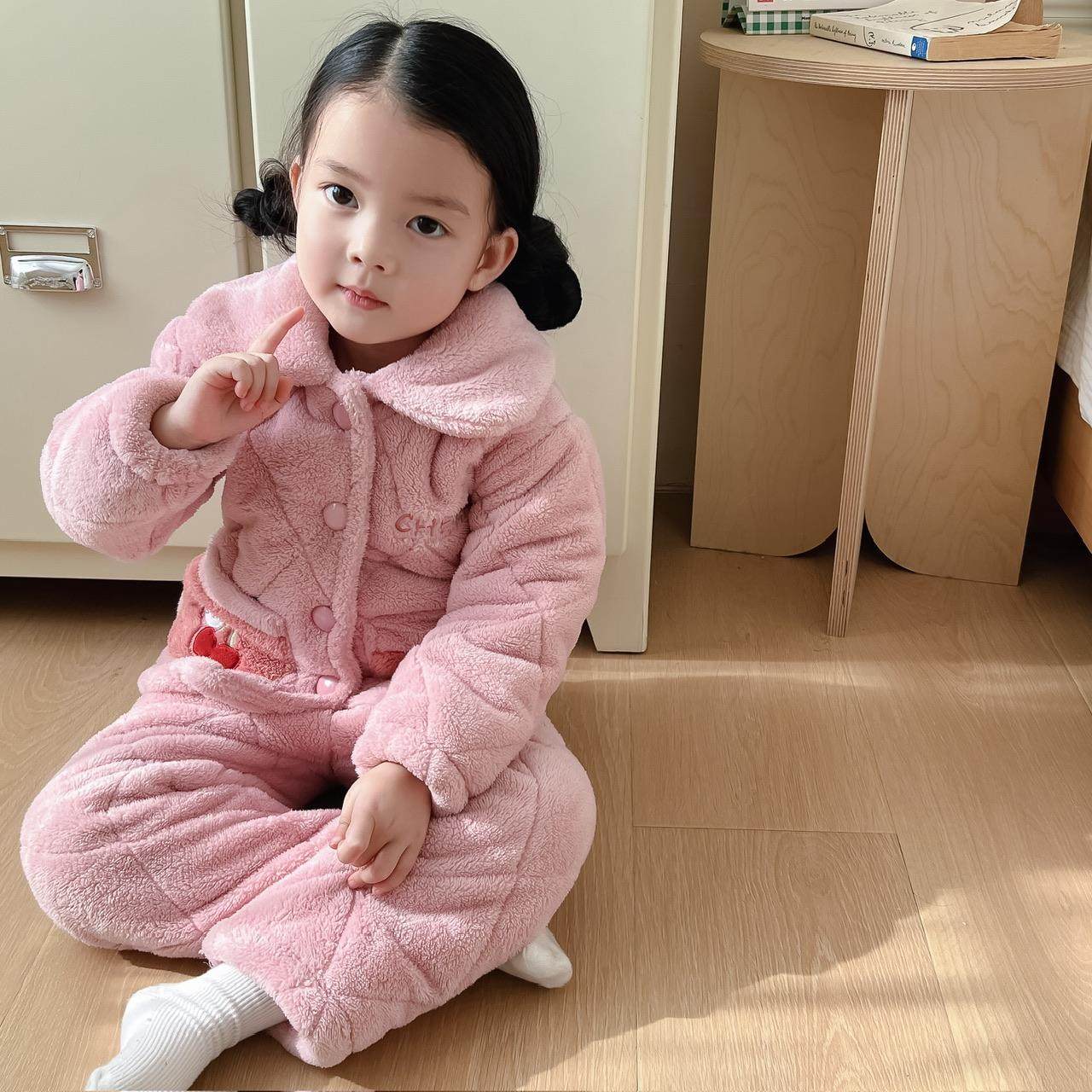 好可爱~甜美女孩暖暖绒睡衣儿童三层夹棉加厚保暖套装男童家居服,淘宝优惠券,粉丝福利购,淘宝优惠卷
