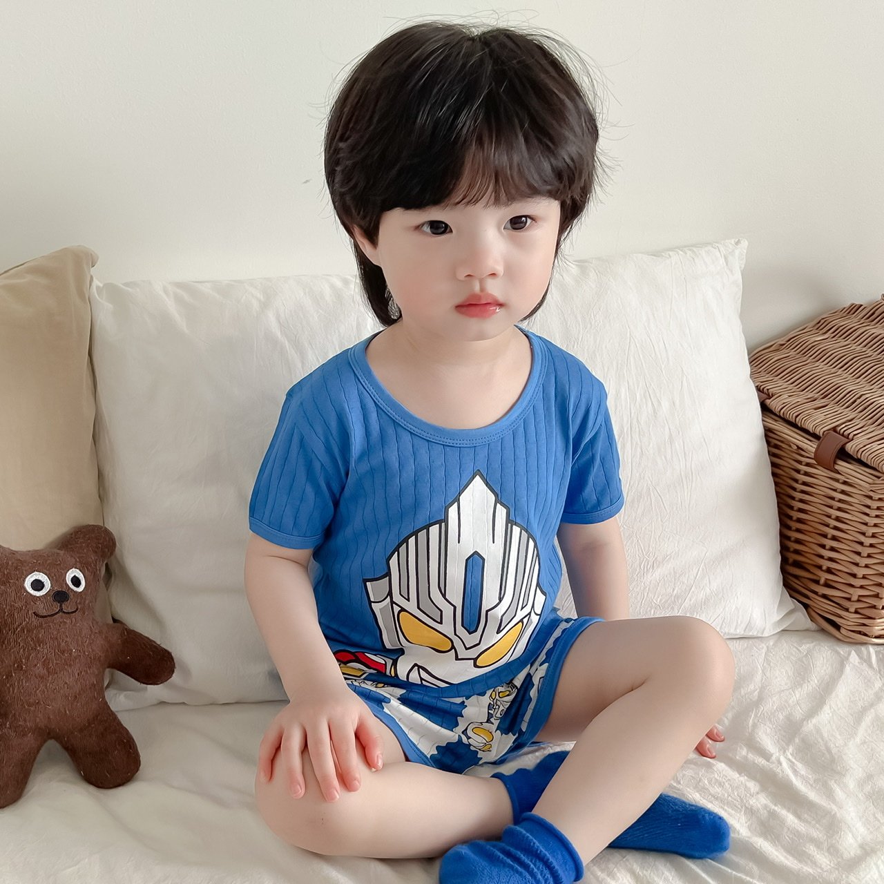 男童夏季短袖薄款纯棉家居服小男孩卡通T恤短裤套装女宝宝空调服,淘宝优惠券,粉丝福利购,淘宝优惠卷