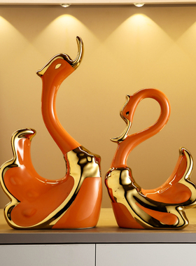 轻奢情侣天鹅装饰品摆件