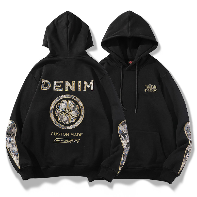 金线刺绣套头连帽加绒卫衣臂袖麒麟 ewiser一维苏卫衣