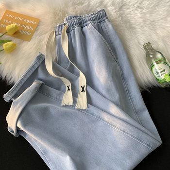 Jeans ຜູ້ຊາຍພາກຮຽນ spring ກາງເກງກົງວ່າງ ins ຄົນອັບເດດ: ຍີ່ຫໍ້ versatile ສູງຖະຫນົນຮ່ອງກົງແບບ retro ແສ່ວ drawstring pants ຍາວ