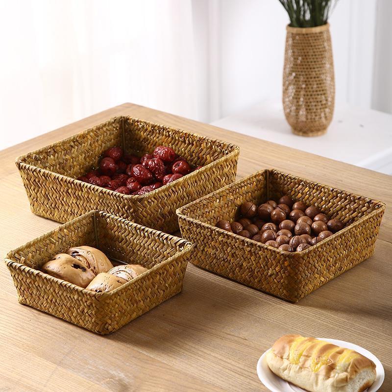 bamboo storage basket box desktop small rattan woven basket-图2