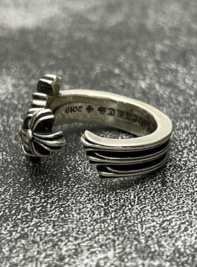 克罗泰银复古做旧！开口三十字花戒子 个性百搭款