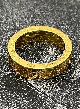 克罗泰银复古做旧！金色永恒带锆戒指 个性百搭款