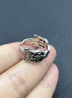 泰银复古双宝剑开口戒指男士女生款情侣对戒轻奢高级感男款卡莱茵