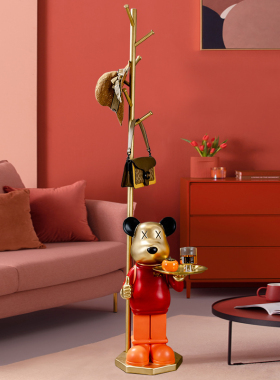 极简约风暴力熊托盘衣架落地摆件
